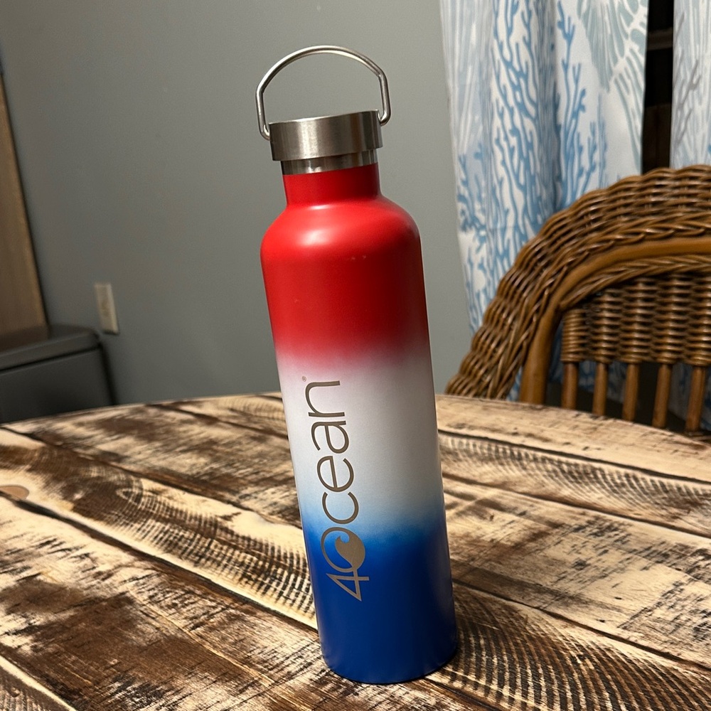 4ocean Red, White, and Blue Stainless Steel Water Bottle
